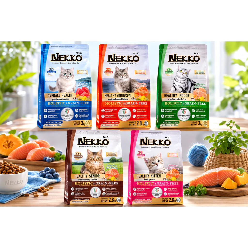 Nekko Holistic & Grain Free อาหารเเมวเม็ด ขนาด 400g. ,1.2 kg. และ 3 Kg.