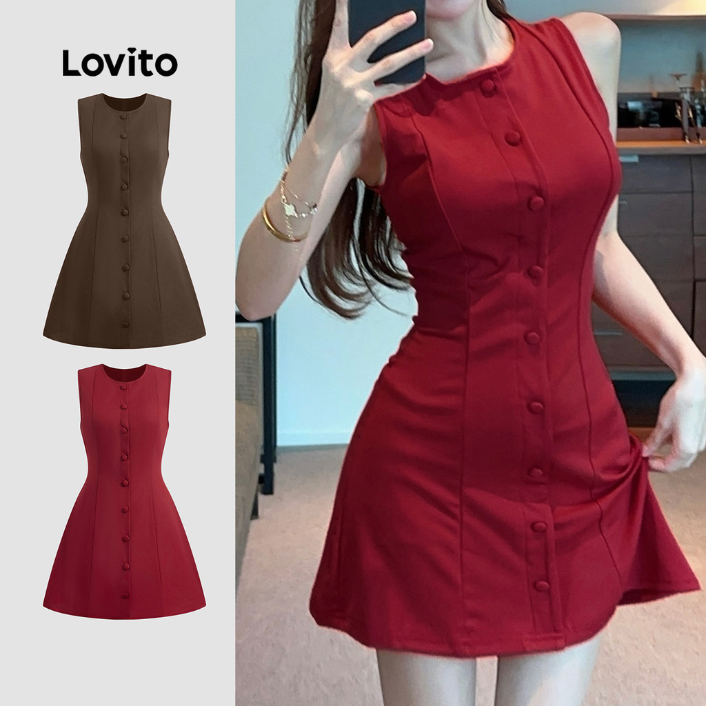 Lovito เดรสลำลองสำหรับวันสงกรานต์ เดรสผูกเชือกสำหรับฤดูใบไม้ผลิ/ฤดูร้อนสำหรับผู้หญิง L173AD248