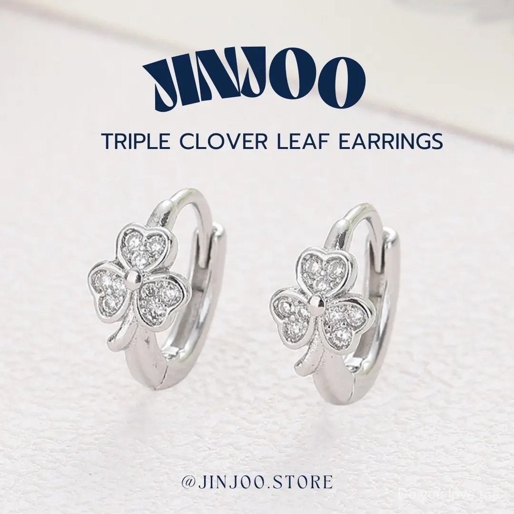 Jinjoo ต่างหูห่วง รุ่น triple clover leaf earrings ขนาด 8 mm.