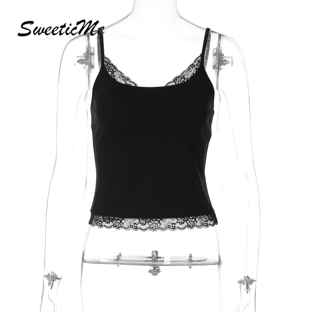 SweeticMe เสื้อกล้ามผู้หญิง 2026 แฟชั่นใหม่ขอบลูกไม้สีทึบสายเดี่ยวสายเดี่ยวเซ็กซี่ลําลอง — صورة 7