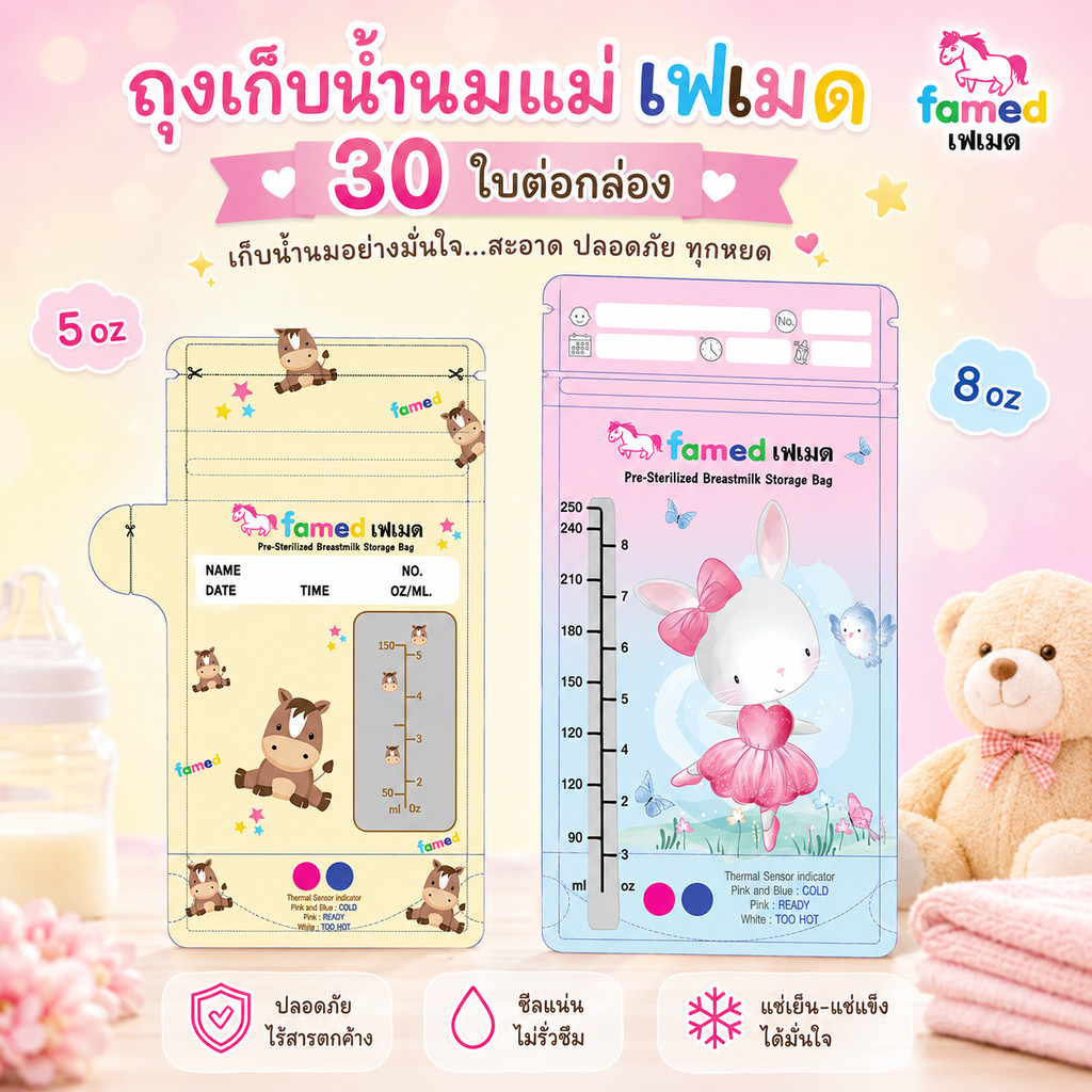 famed ถุงเก็บน้ำนมแม่ บอกอุณหภูมิร้อนเย็น