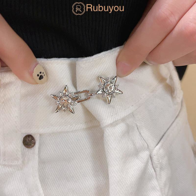 Rubuyou คลิปกระดุมโลหะ อุปกรณ์เสริม ตะขอกางเกง หัวเข็มขัดแบบไม่มีรอยต่อแบบปรับได้ สำหรับผู้หญิง เครื่องประดับแฟชั่น-COD