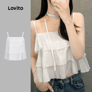 Lovito เสื้อท็อปลำดับชั้นแบบสบาย ๆ สำหรับผู้หญิง สีขาว สไตล์…