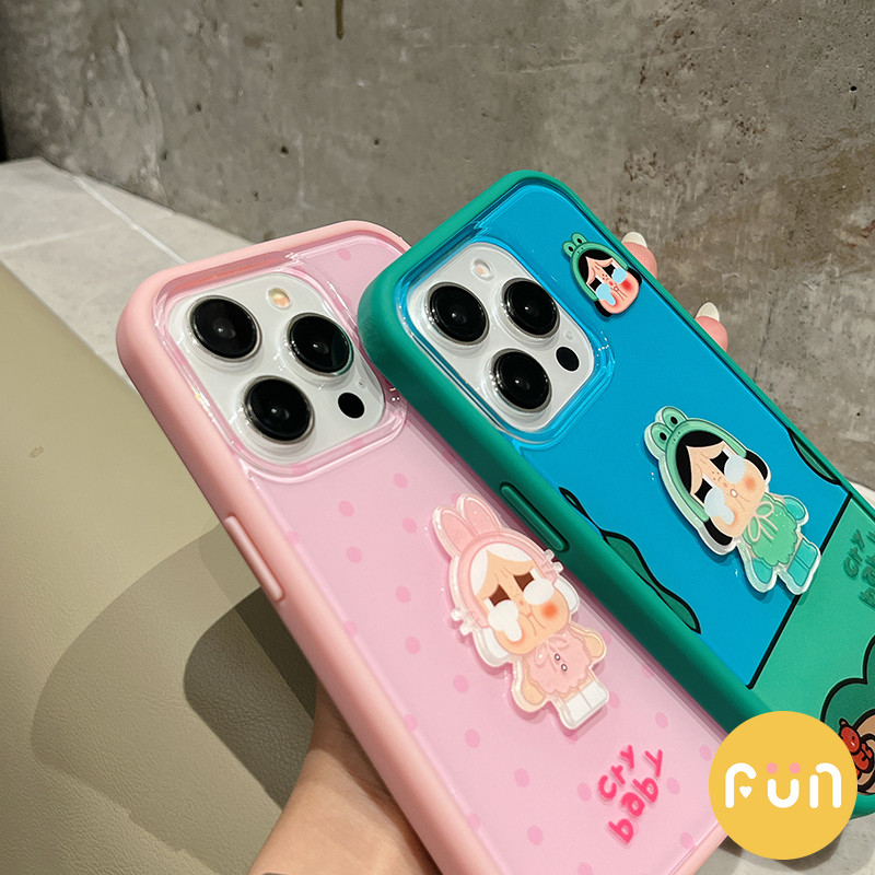 3ง น่ารักกระต่ายกบร้องไห้เด็กสาว2 ใน 1ที่ถอดออกได้กรณีมือถือเข้ากันได้สําหรับ ไอโฟน 17 16 15 14 13 มือโปร สูงสุด 17โปรแม็กซ์ อะคริลิควางทนป้องกันฮาร์ดปลอกปกหลัง - รูปที่ 6