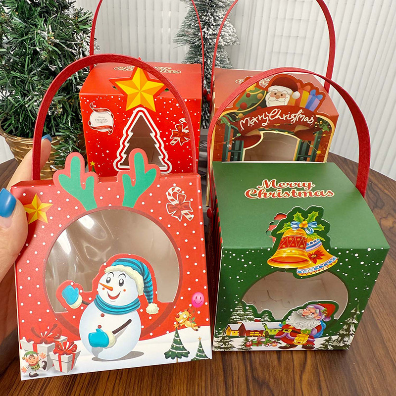 Merry Christmas Apples Present Case Showcasing Snowman Santa Design - Perfect Kids Holiday Party Fru