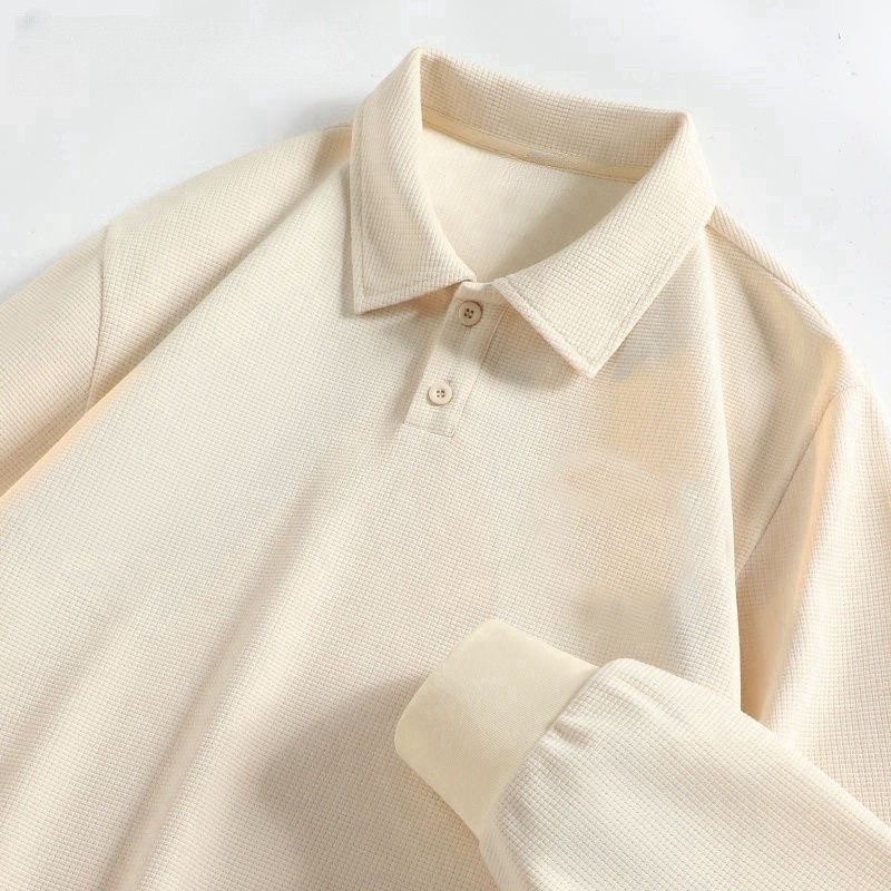 BECoolMan-ฤดูใบไม้ร่วงวาฟเฟิลแขนยาว  เสื้อโปโลสบาย ๆ  ธุรกิจ ร้อยชุด oversize - รูปที่ 6