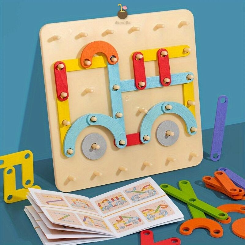 Montessori Pegboard Puzzle - ของเล่นก่อสร้างคอลัมน์เรขาคณิตสําหรับเด็ก