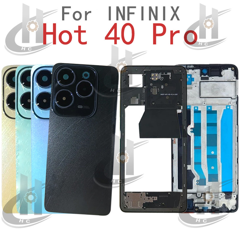 สําหรับ Infinix Hot 40 Pro X6837 แบตเตอรี่ฝาหลังกรอบกลาง + ปุ่ม + กรอบด้านหน้า LCD + เลนส์กรอบกล้อง