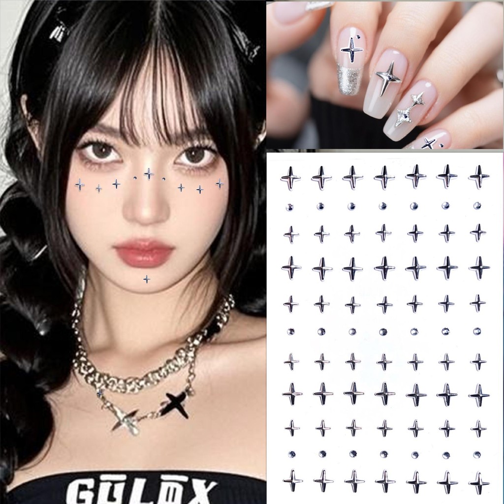 [COS] Silver Plated Doji Star Nails Face Sticker Diamond Paste Full of Diamonds Broken Diamond Flash
