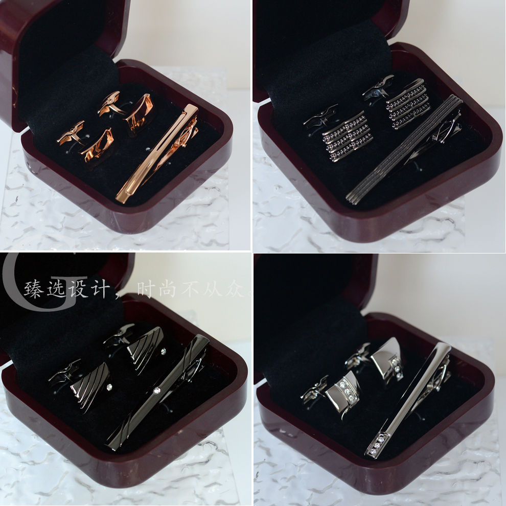 เครื่องประดับแฟชั่นผู้ชาย Tie Clip และ Cufflinks แบบหรูหรา สำหรับเสื้อเชิ้ตธุรกิจ มาในกล่องบรรจุพร้อ