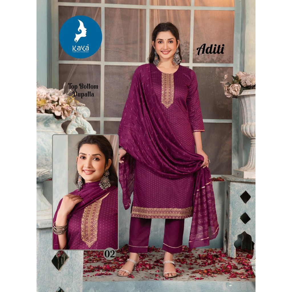 Kaya Kurti Aditi Chanderi Jacquard Kurti ตัดตรงพร้อมกางเกง & Duptta