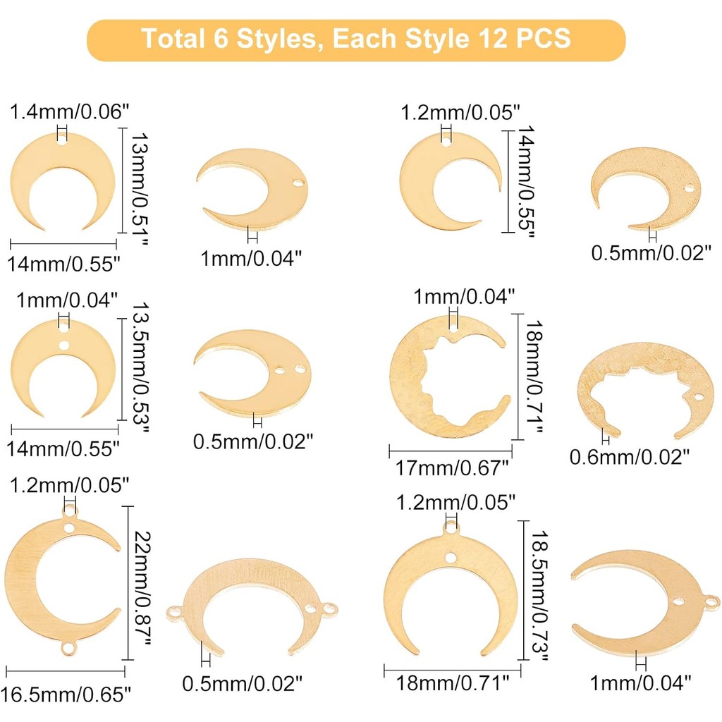 โมนคอนเนคเตอร์ charm 72 ชิ้น 6 สไตล์ ทำจากทองเหลือง เพื่อใช้งานในการทำเครื่องประดับเอง เช่น สร้อยคอ 