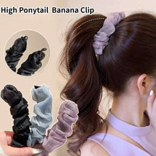 แฟชั่นกล้วยคลิปผู้หญิงผมหางม้าสูงบิดคลิปผมพื้นผิวตาข่ายอุปกร…