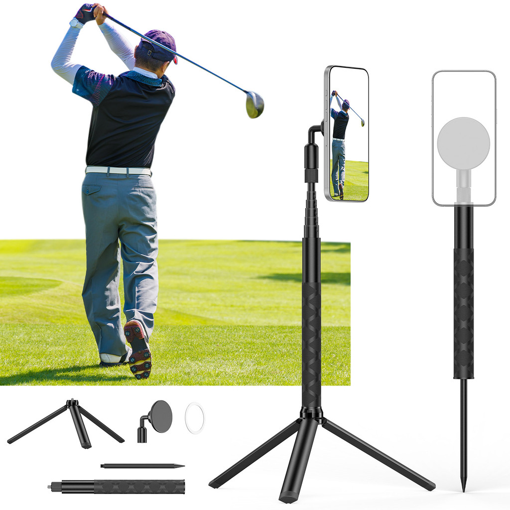 อลูมิเนียม Magnetic Golf ขาตั้งกล้องแม่เหล็ก Selfie Stick Monopod สําหรับกอล์ฟ Traing Aid Swing การบันทึกสําหรับ Magsafe iPhone 16-12
