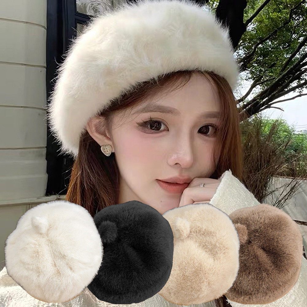 หมวกเบเร่ต์แปดเหลี่ยม สไตล์ฝรั่งเศสคลาสสิก สีทึบ สำหรับฤดูหนาว