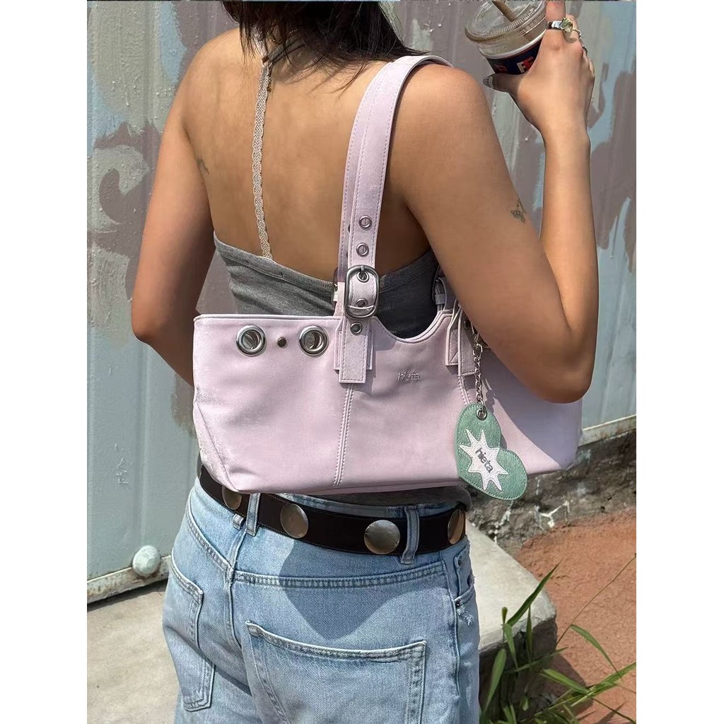 Hieta Large Y2K Tote Bag - กระเป๋าใต้วงแขนเกาหลี, กระเป๋าทํางานไนลอนกันน้ําสําหรับผู้หญิง