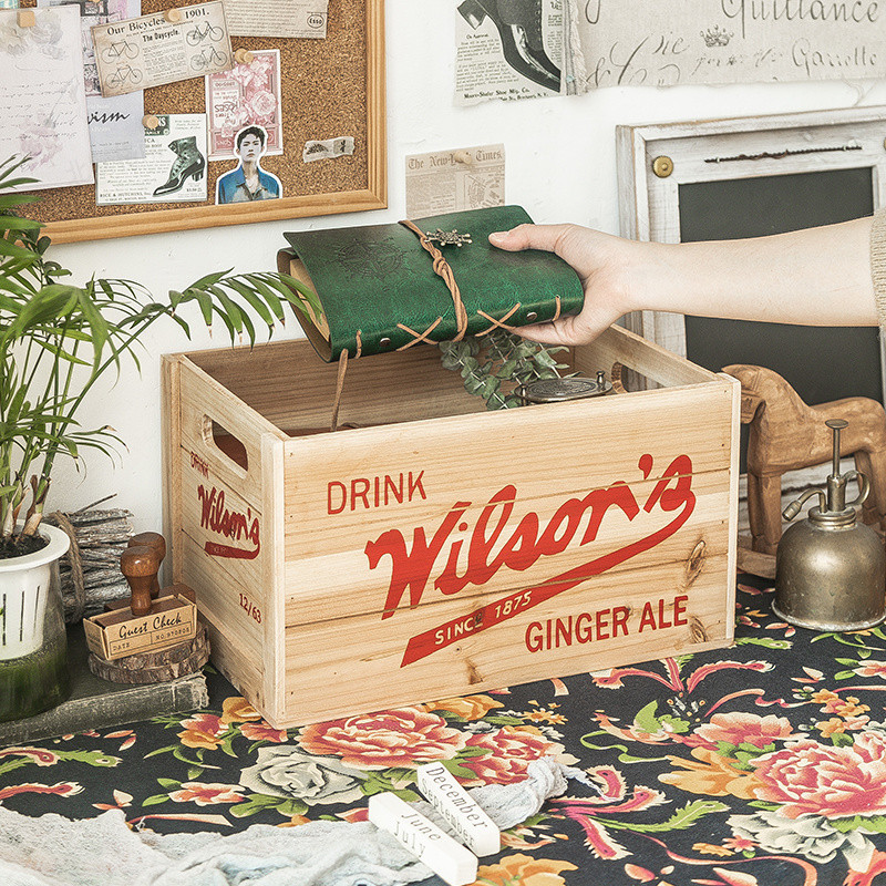 ย้อนยุค ไม้กล่องเก็บสํานักงานแฟ้มจัดระเบียบกล่องสก์ท็อปครัวเรือนกล่องเก็บเครื่องเขียนตะกร้าเก็บชั้นเ