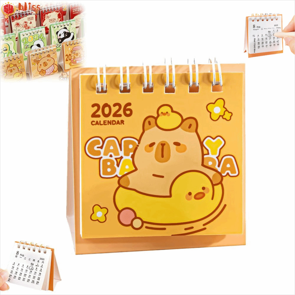 BLLISS 2026 ปฏิทินตั้งโต๊ะ, เดสก์ท็อปแบบพกพาตกแต่งมินิปฏิทิน, เรียบง่าย Capybara/Panda Coil Daily Planner สํานักงานอุปกรณ์การเรียน