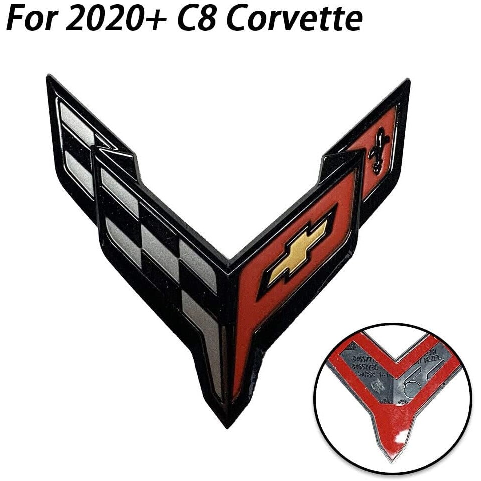 1 ชิ้น Corvette C8 สัญลักษณ์กันชนหน้า Crossed ธง 3D โลโก้ป้ายสติกเกอร์ป้ายสําหรับ 2020 + Corvette (ส