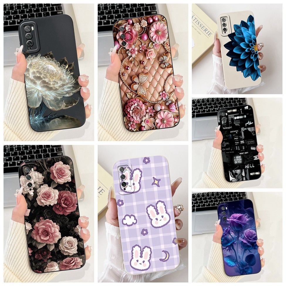 Huawei Enjoy 20 Pro Case DVC-AN20 ซิลิโคนแมวน่ารักแฟชั่นผีเสื้อดอกไม้รักทาสีฝาครอบ Huawei Enjoy 20Pro เคสโทรศัพท์