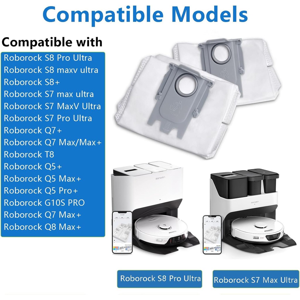14 แพ็คถุงเก็บฝุ่นเข้ากันได้กับ Roborock S8+ S8 Pro Ultra S7 MaxV Ultra S7 Pro Ultra Q7+ Q7 Max + T8