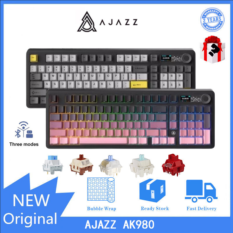 AJAZZ ak980 คีย์บอร์ดเชิงกลสามโหมดพร้อมหน้าจอ