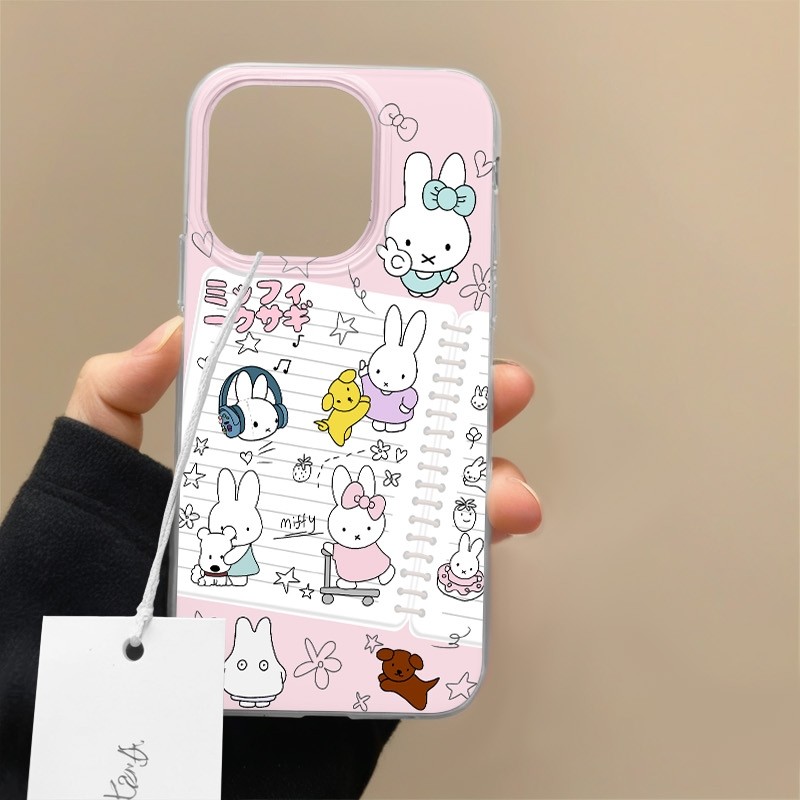 Miffy Rabbit Notepad iPhone16promax เคสโทรศัพท์สไตล์ใหม่ iPhone12IMD ความรู้สึกระดับไฮเอนด์ 15pro รว