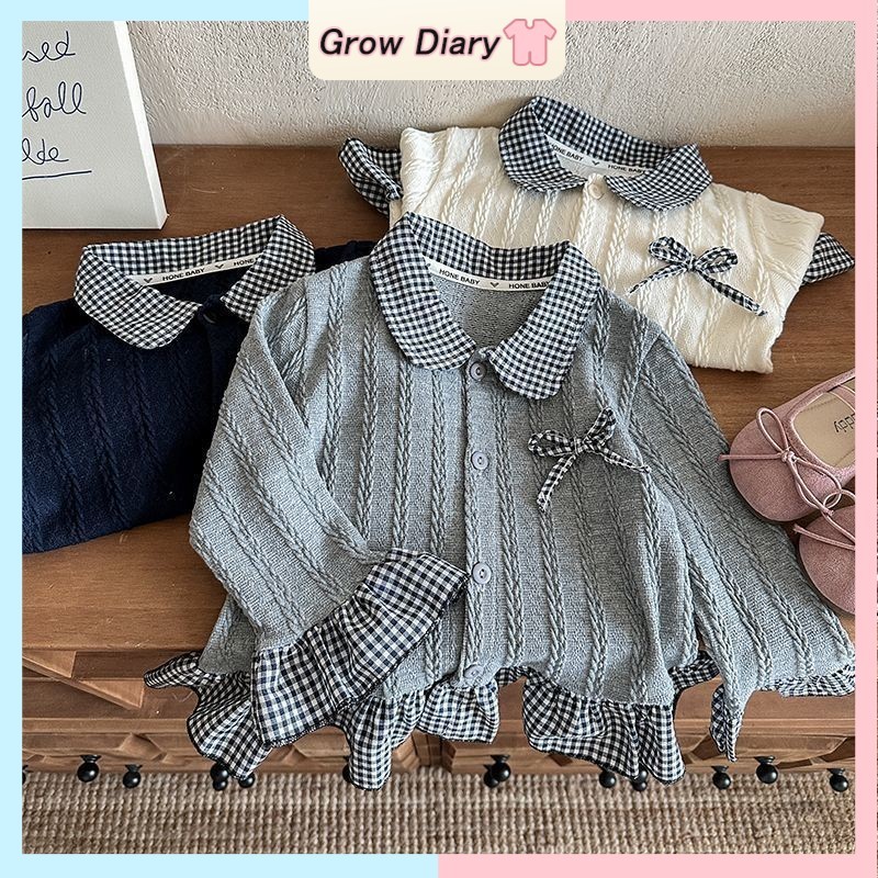 เสื้อแขนยาวสไตล์เกาหลีสำหรับเด็กผู้หญิง อายุ 1-7 ปี แบบ cardigan