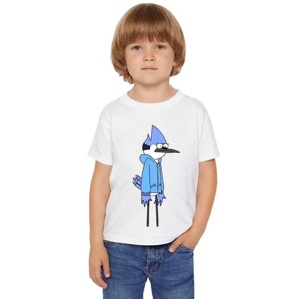 Mordecai Regular Show Softstyle เสื้อยืดเด็กอะนิเมะการ์ตูนเด็กเสื้อยืดน่ารักชุดลําลองชายหญิงแฟชั่นสั