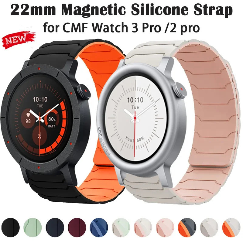 22 มม.กีฬาซิลิโคนสําหรับ Nothing CMF นาฬิกา 3 Pro สร้อยข้อมือแม่เหล็กสบายสําหรับ CMF Nothing Watch Pro 2 สายรัดข้อมือ