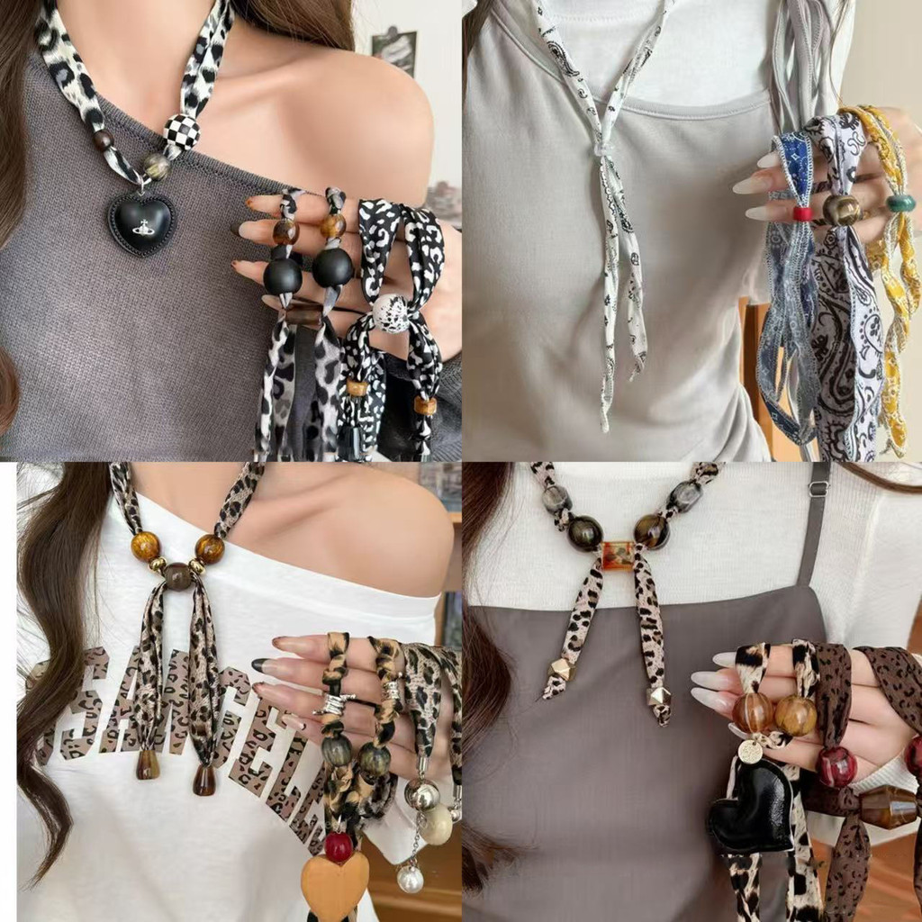 สร้อยคอมินิเดรส ผ้าอะคริลิคและลูกปัดไม้ พวงมาลาแบบย้อนยุคพร้อมโซ่กระดูก ทรงชาติพันธุ์เฉพาะแบบ