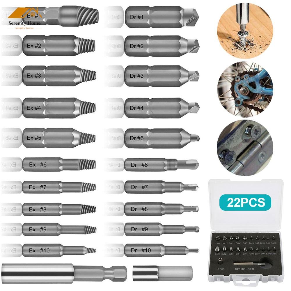 22pcs เสียหายสกรู Extractor ความเร็วสูงเหล็ก Stripped Broken Bolt Remover Easy Out สกรู Remover เครื่องมือ SHOPQJC9623