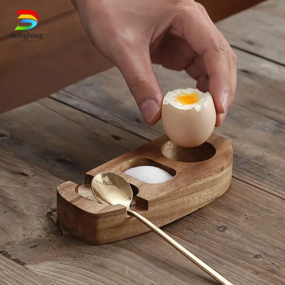 DENGLONG Eggshell Cup, Acacia Wood Compact Design Egg Cup Holder, Stylish ทนทาน Construction Multi-F