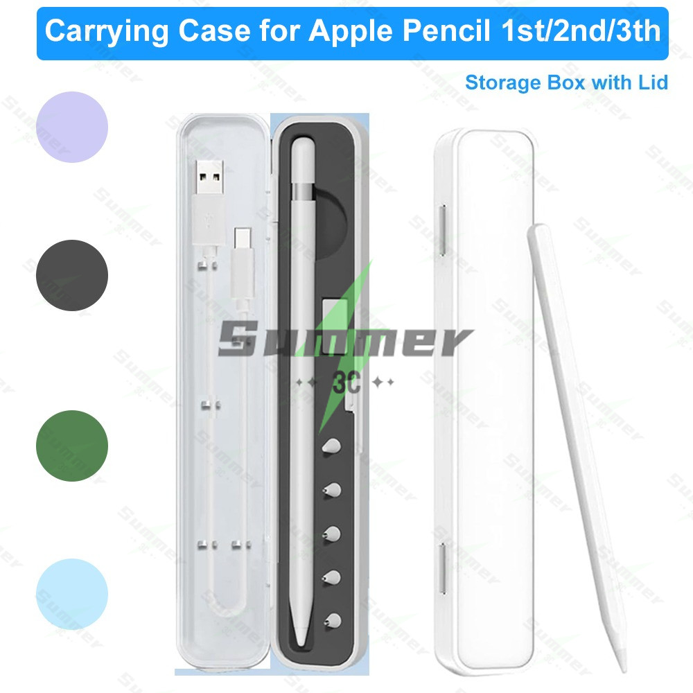 Summer เคสสำหรับพกพา Apple Pencil รุ่นที่ 3 รุ่นที่ 2 รุ่นที่ 1 กล่องเก็บของพร้อมฝาปิด เคสป้องกัน Pencil พร้อมที่เก็บสาย