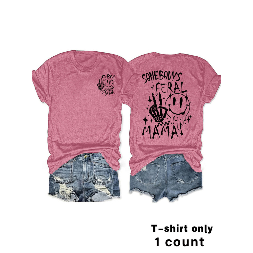 NEWSOMEBODYSMAMA แขนสั้น 23 เสื้อยืดลําลองฤดูร้อนรอบคอ 2025 คลังสินค้าพร้อม 2025FERAL Cross-Border ห