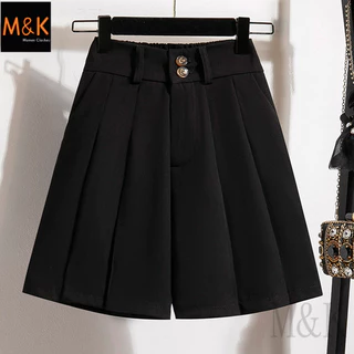 M & K Plus กางเกงขาสั้นผู้หญิงทรงกระบอกเพื่อน้องสาว เอวสูงและขากว้าง ดีไซน์ A-line สบายๆ ในหน้าร้อน