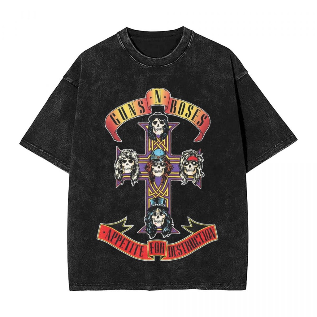 เสื้อยืด Guns N' Roses Cross สไตล์Hip-Hop Retro สำหรับปี 2025