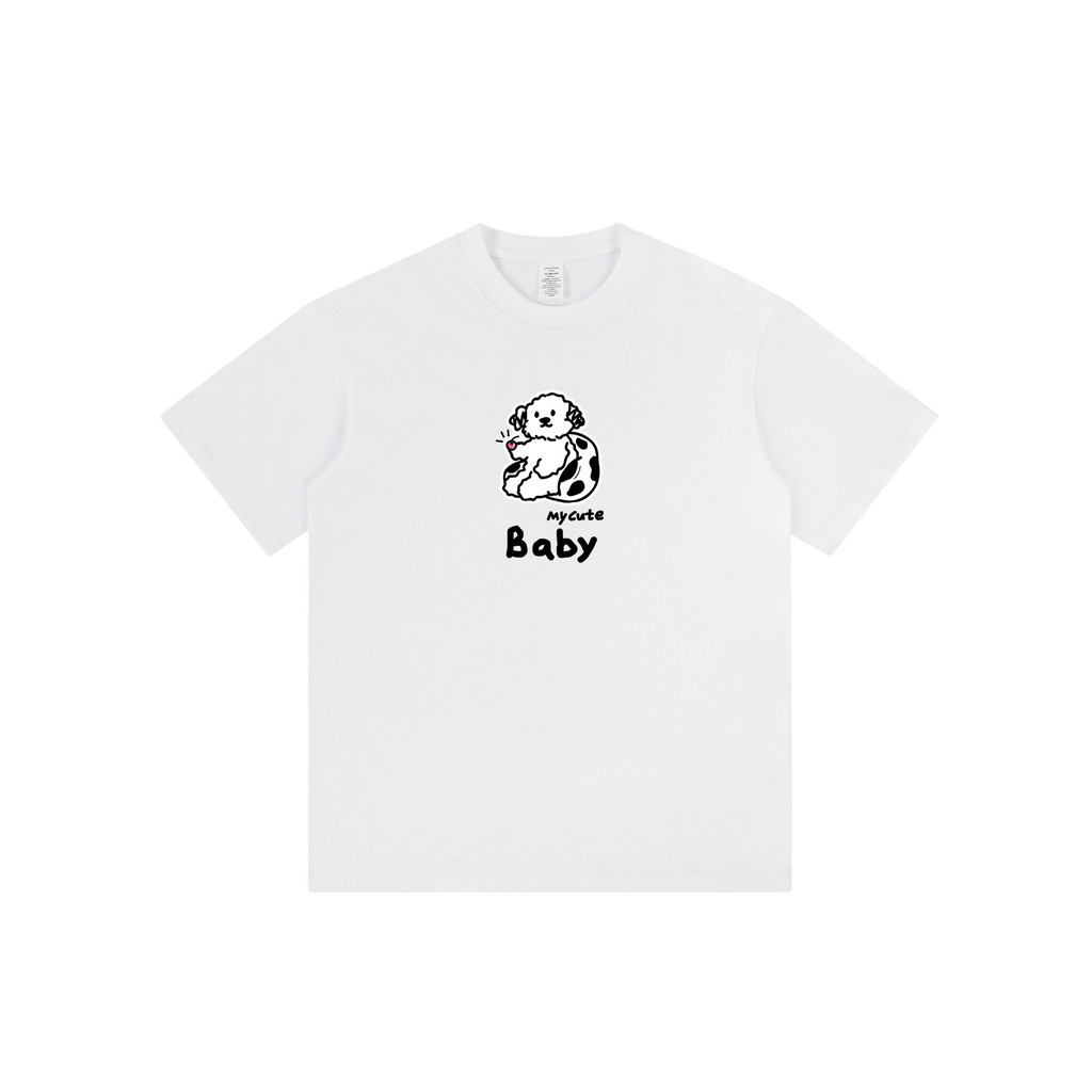 2025 ลูกสุนัขขนาดเล็กพิมพ์เสื้อยืดแขนสั้นด้านบนหลวมการ์ตูนเดิม จุดต่ําสุด ผ้าฝ้ายแท้อินเทรนด์รอบคอให