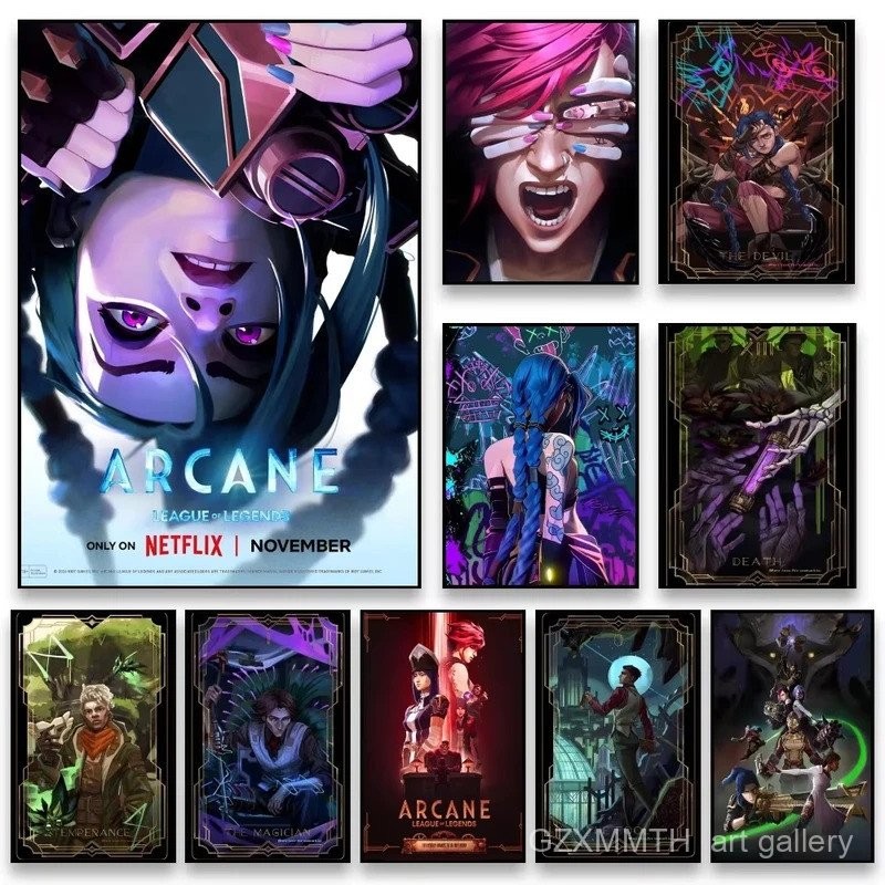 โปสเตอร์ภาพวาดเกมLeague Of Legends Jinx ภาพวาดประณีต HD ตกแต่งห้องแบบคาワイิ B5H9