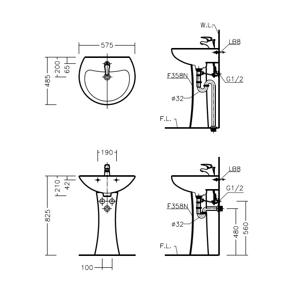 HCG Hecheng ห้องน้ําอ่างล้างหน้าแนวตั้ง LF330S คอลัมน์อ่างล้างหน้าเซรามิคหลุมเดียวอ่างล้างจานของแท้ข
