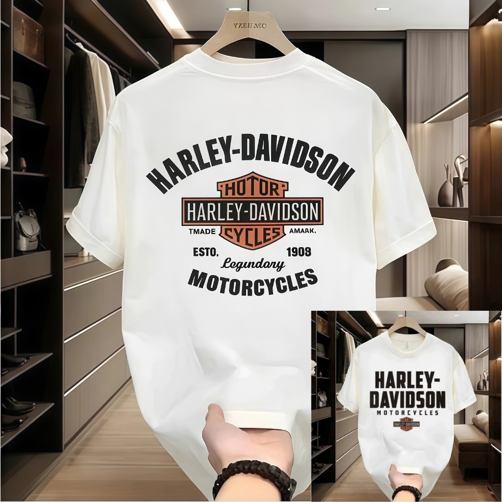 แฟชั่นเสื้อยืดผู้ชาย Harley-Davidson Motor Sport เสื้อยืดผู้ชาย ผู้หญิง เสื้อยืดแขนสั้นฝ้าย