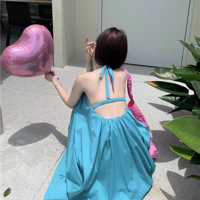 Sanya Seaside Vacation Dress Thailand Version Na Travel Backless Halter คอลดอายุ Photo Beach ชุดเดรส