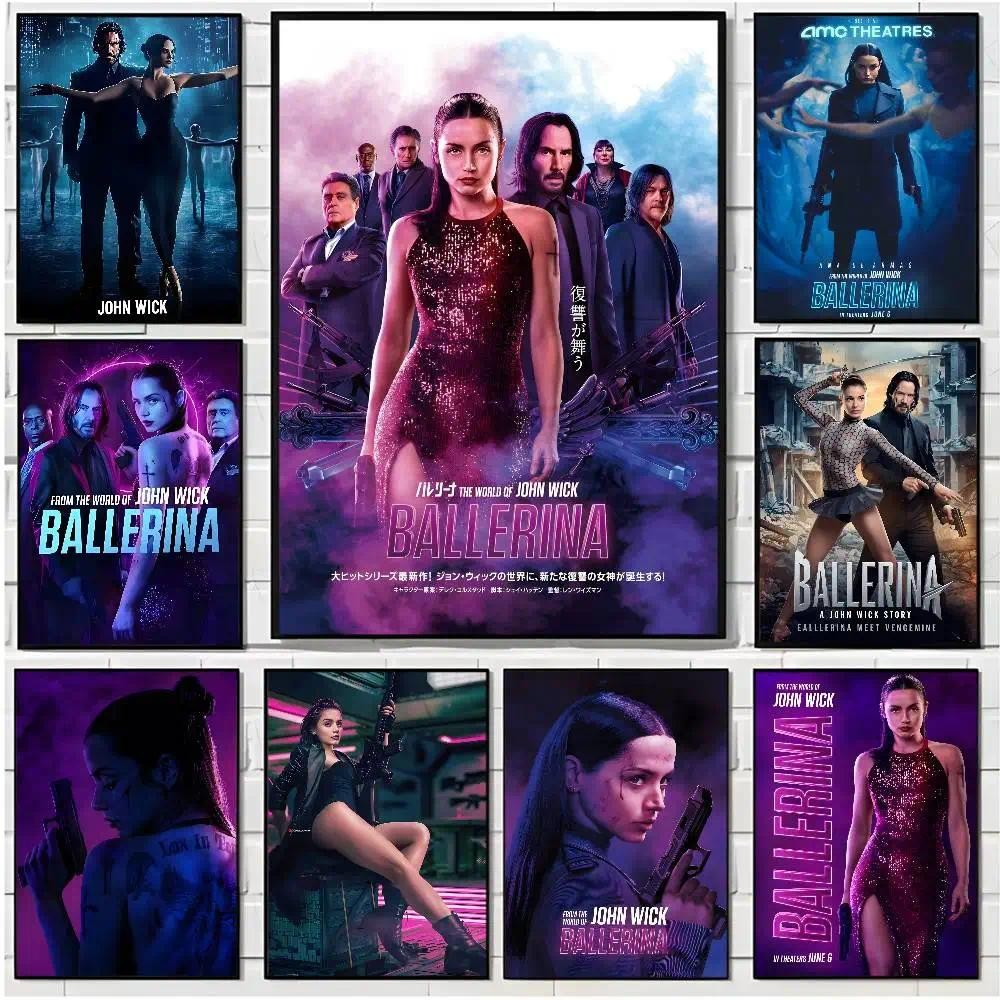 John Wick Ballerina ภาพยนตร์ศิลปะโปสเตอร์ HD กันน้ําตกแต่งผนังสําหรับห้องนั่งเล่นบาร์สํานักงาน