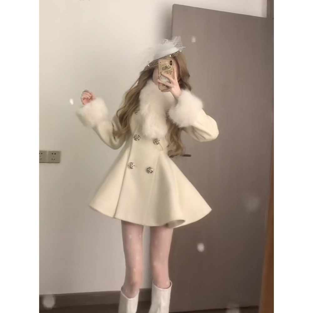 Winter French Vienna Pure Wool Coat Women's Commuter All-match Woolen Warm Woolen Coat