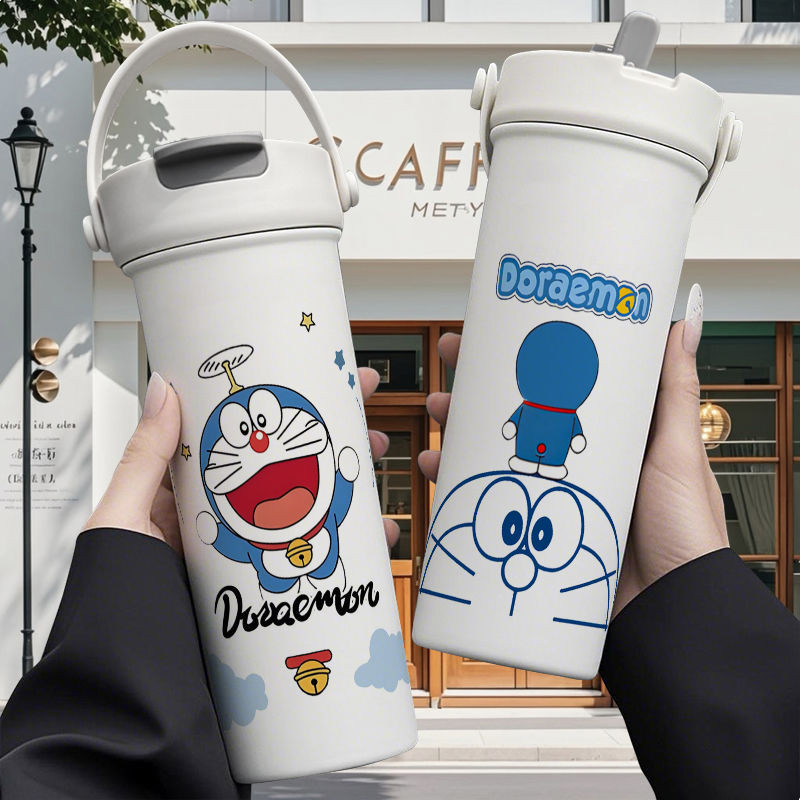 สินค้าใหม่พร้อมสต็อกโดราเอมอนถ้วยเก็บความร้อนแบบพกพา316ฟางสแตนเลสดื่มคู่ความจุขนาดใหญ่ถ้วยชากาแฟ20250919