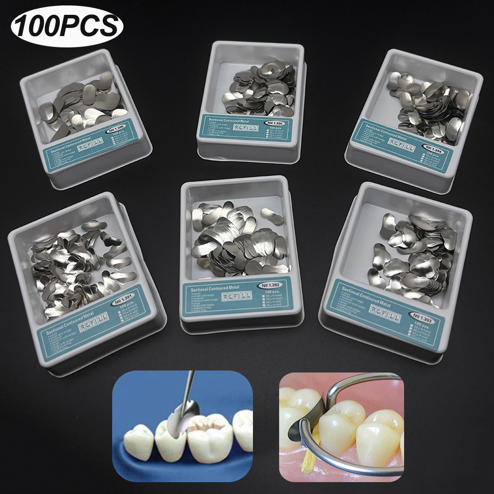 100 ชิ้นทันตกรรม Matrix Moulding แผ่น Sectional Contoured Matrices Band Kit แหวนโลหะวัสดุทันตกรรม