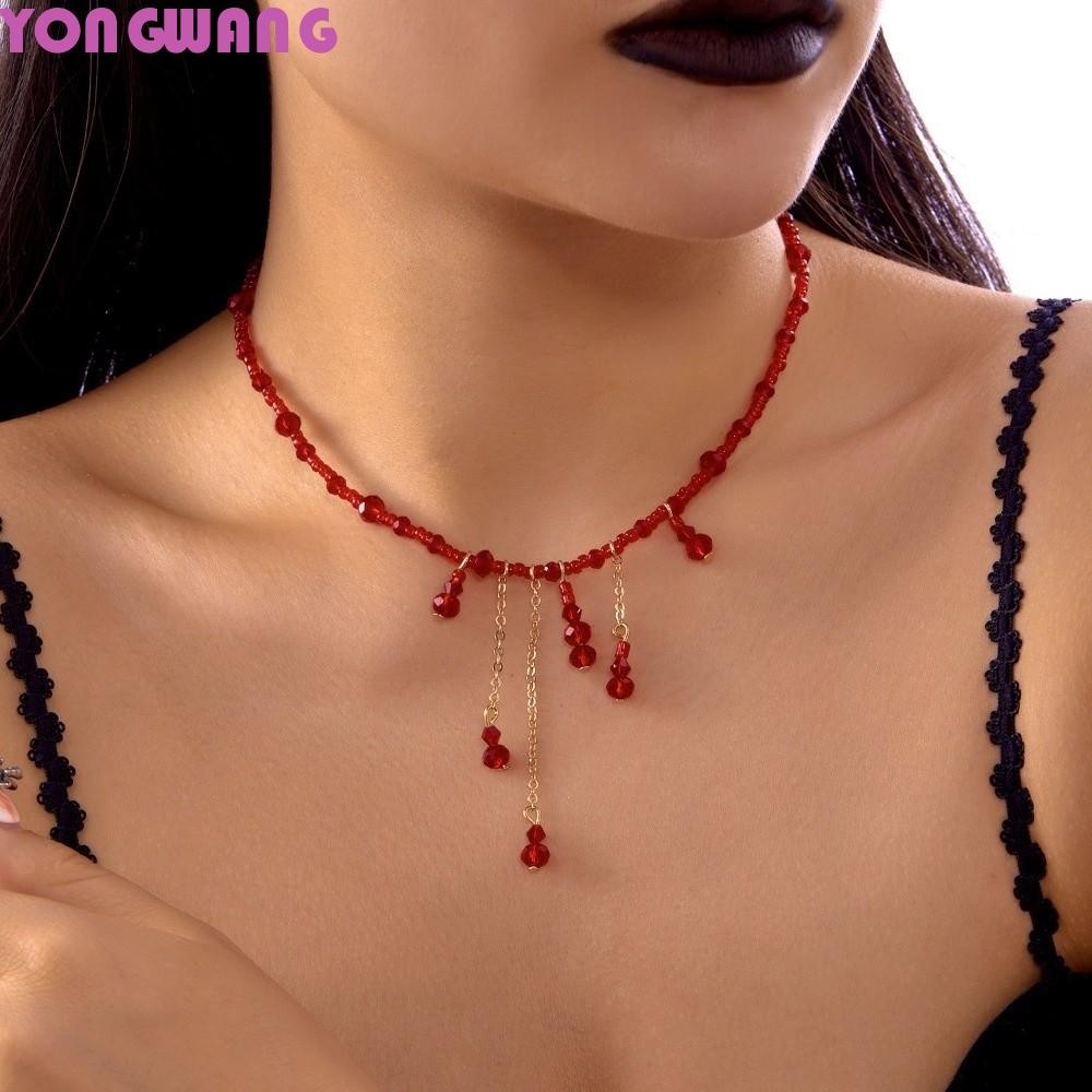 YONGWANG66HR Blood Drop สร้อยคอ, Gothic พู่ฮาโลวีน Collarbone Chain, แฟชั่นสีแดง Y2K แก้วฮาโลวีน Cho