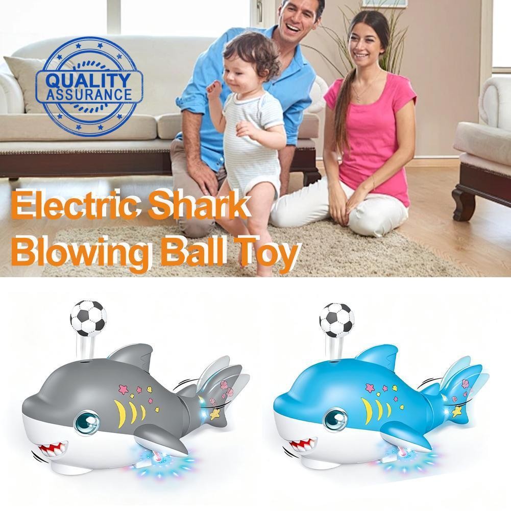 ของเล่นลูกบอลฉลามเป่าไฟฟ้าสําหรับเด็กพร้อมลูกบอลลอยน้ําไฟเพลงและรอบทิศทาง E8y0