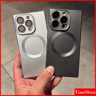 Square Matte Metallic Texture เคสโทรศัพท์แม่เหล็กสําหรับiPhone 11 12 13 14 15 16 17 Pro Max AIR PlusกันกระแทกElectroplatedกันชนซิลิโคนนุ่มกรณีปกหลังSassing