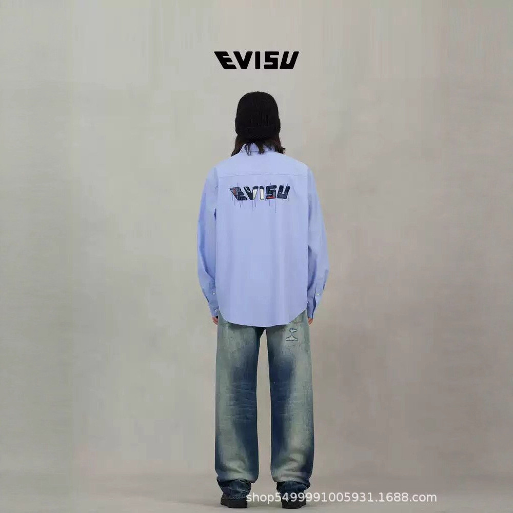 Evisu Mens ปัก Loose Long-Sleeved Shirt Jacket